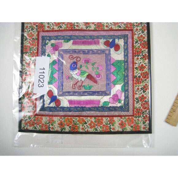 Vintage Asian Chinese Embroidered Silk Art Floral Panel Handmade Textile - Picture 6 of 6